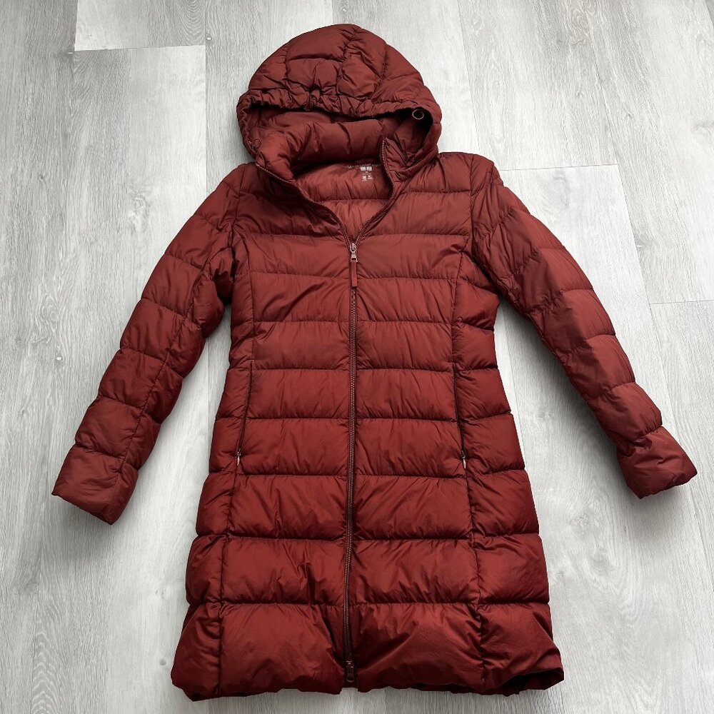 UNIQLO ULTRA LIGHT WEIGHT DOWN FILLED JACKET BROWN HOODED PARKA XS
